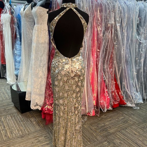 Precious Formals P9117 sz 0 PLATINUM GOLD PEWTER FITTED DRESS - Picture 5 of 10